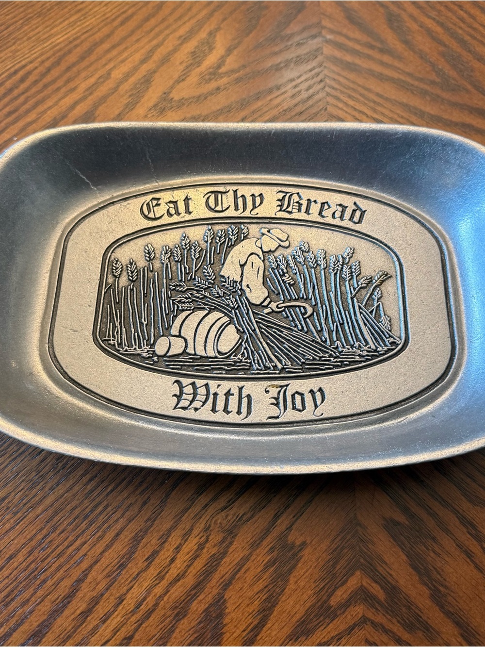 Vintage Wilton Armetale Pewter 10" Tray Eat Thy Bread With Joy